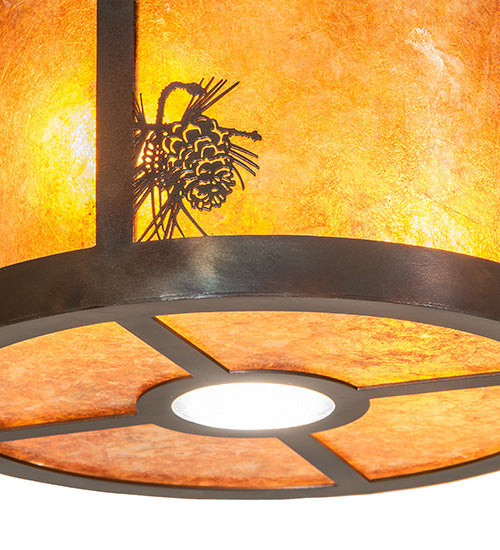 Meyda Lighting Fulton 10" 3-Light Dark Burnished Antique Copper Winter Pine Pendant Light With Amber Mica Shade Glass