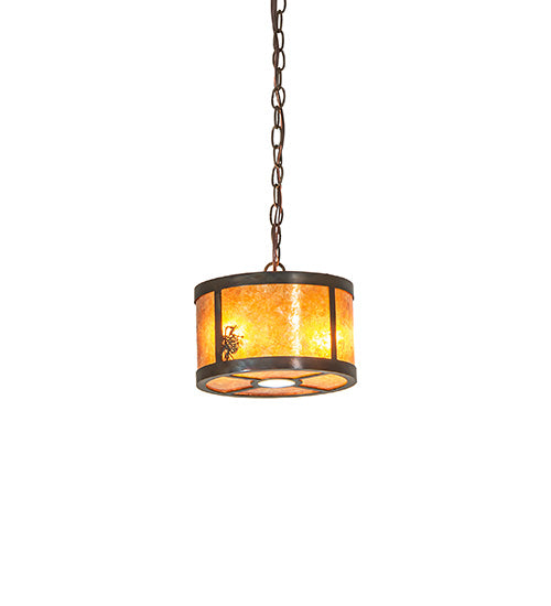 Meyda Lighting Fulton 10" 3-Light Dark Burnished Antique Copper Winter Pine Pendant Light With Amber Mica Shade Glass
