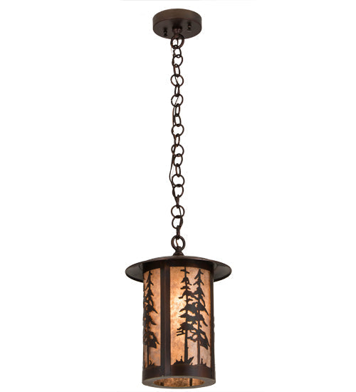 Meyda Lighting Fulton 10" Aged Copper Great Pines Pendant Light With Silver Mica Shade Glass