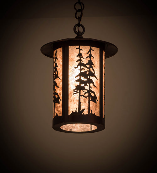 Meyda Lighting Fulton 10" Aged Copper Great Pines Pendant Light With Silver Mica Shade Glass