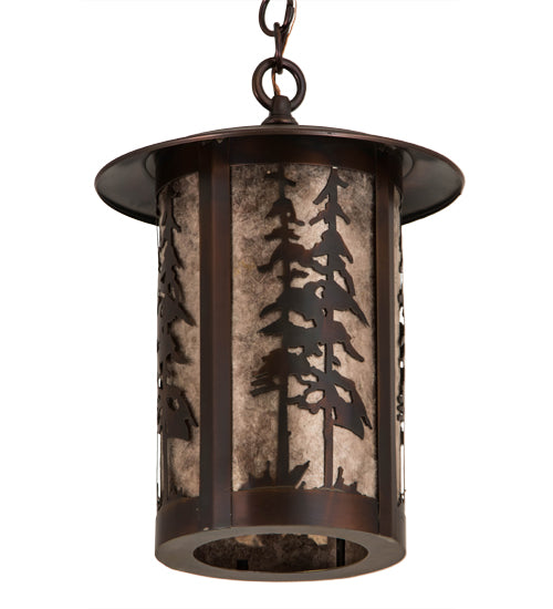 Meyda Lighting Fulton 10" Aged Copper Great Pines Pendant Light With Silver Mica Shade Glass