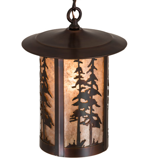 Meyda Lighting Fulton 10" Aged Copper Great Pines Pendant Light With Silver Mica Shade Glass