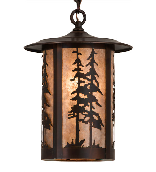 Meyda Lighting Fulton 10" Aged Copper Great Pines Pendant Light With Silver Mica Shade Glass