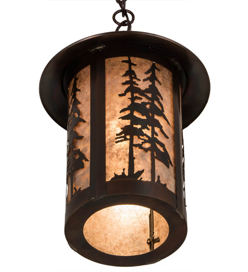 Meyda Lighting Fulton 10" Aged Copper Great Pines Pendant Light With Silver Mica Shade Glass