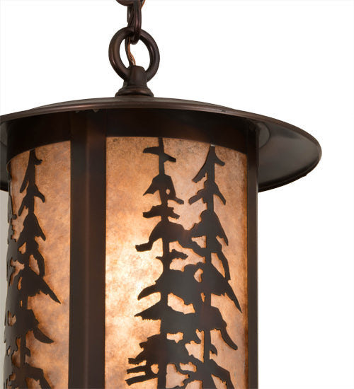 Meyda Lighting Fulton 10" Aged Copper Great Pines Pendant Light With Silver Mica Shade Glass