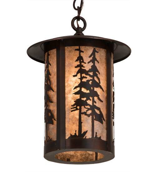 Meyda Lighting Fulton 10" Aged Copper Great Pines Pendant Light With Silver Mica Shade Glass