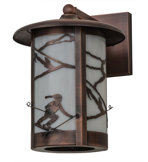 Meyda Lighting Fulton 10" Antique Copper Alpine Solid Mount Wall Sconce With White Shade Glass