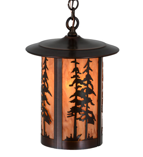 Meyda Lighting Fulton 10" Antique Copper Great Pines Pendant Light With Ambra Siena Idalight Shade Glass