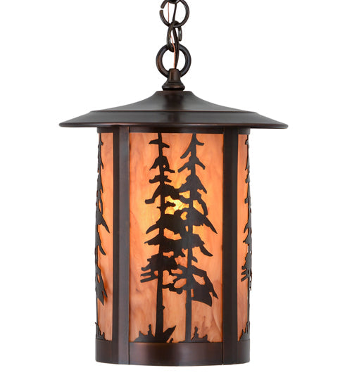 Meyda Lighting Fulton 10" Antique Copper Great Pines Pendant Light With Ambra Siena Idalight Shade Glass