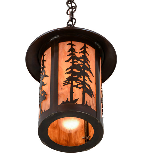 Meyda Lighting Fulton 10" Antique Copper Great Pines Pendant Light With Ambra Siena Idalight Shade Glass