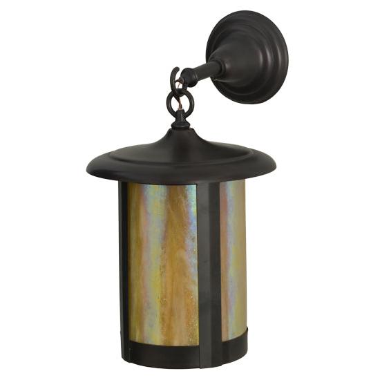 Meyda Lighting Fulton 10" Brown Hanging Wall Sconce With Beige Iridescent Shade Glass