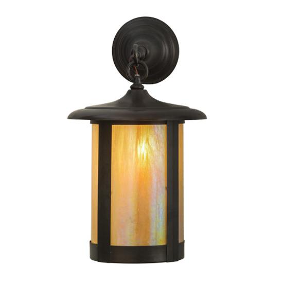 Meyda Lighting Fulton 10" Brown Hanging Wall Sconce With Beige Iridescent Shade Glass