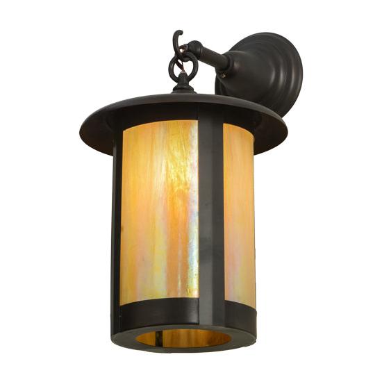 Meyda Lighting Fulton 10" Brown Hanging Wall Sconce With Beige Iridescent Shade Glass