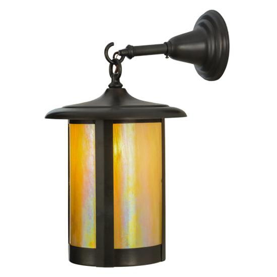Meyda Lighting Fulton 10" Brown Hanging Wall Sconce With Beige Iridescent Shade Glass