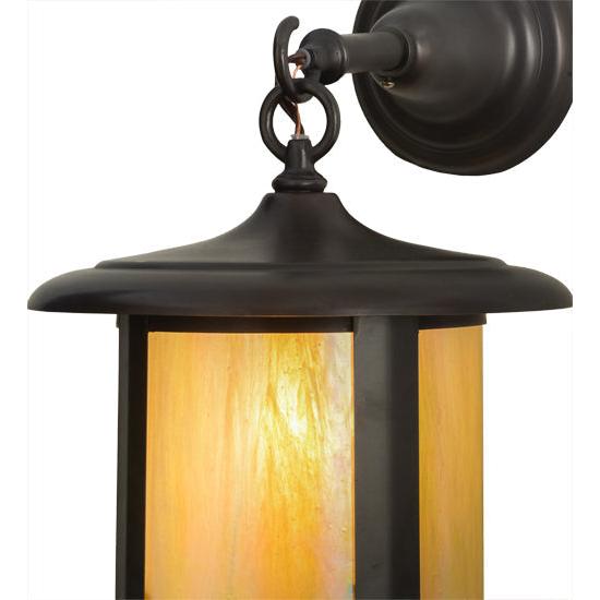 Meyda Lighting Fulton 10" Brown Hanging Wall Sconce With Beige Iridescent Shade Glass