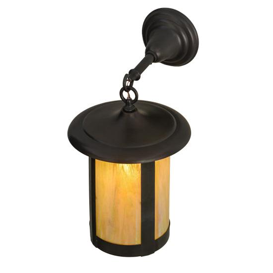 Meyda Lighting Fulton 10" Brown Hanging Wall Sconce With Beige Iridescent Shade Glass