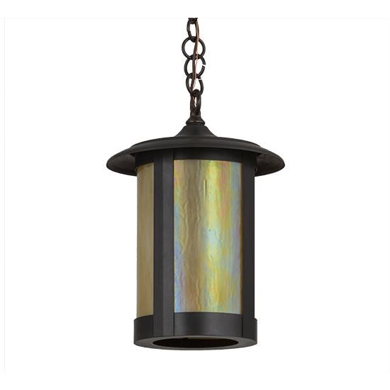 Meyda Lighting Fulton 10" Brown Pendant Light With Beige Iridescent Shade Glass