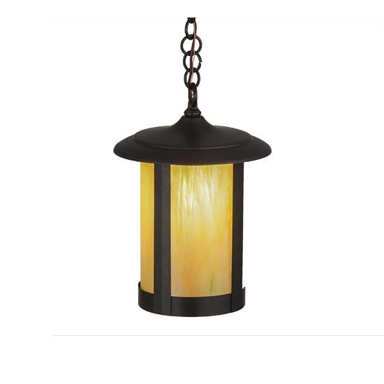Meyda Lighting Fulton 10" Brown Pendant Light With Beige Iridescent Shade Glass