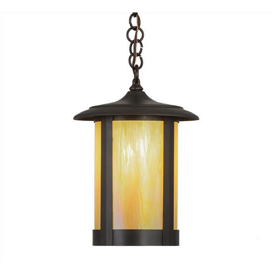 Meyda Lighting Fulton 10" Brown Pendant Light With Beige Iridescent Shade Glass