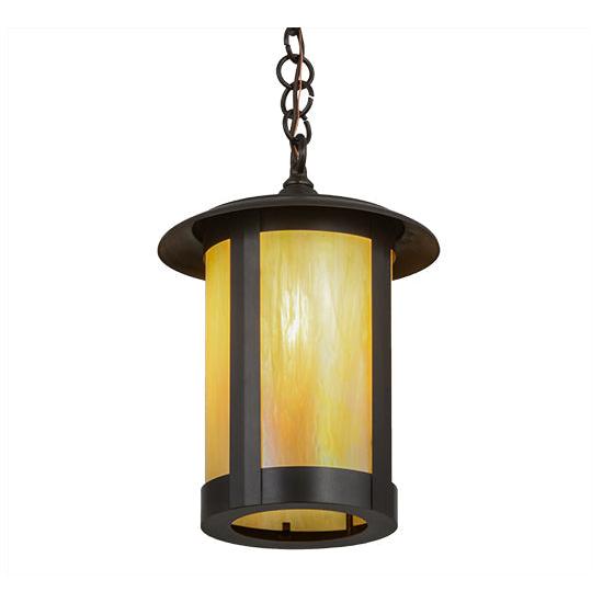 Meyda Lighting Fulton 10" Brown Pendant Light With Beige Iridescent Shade Glass