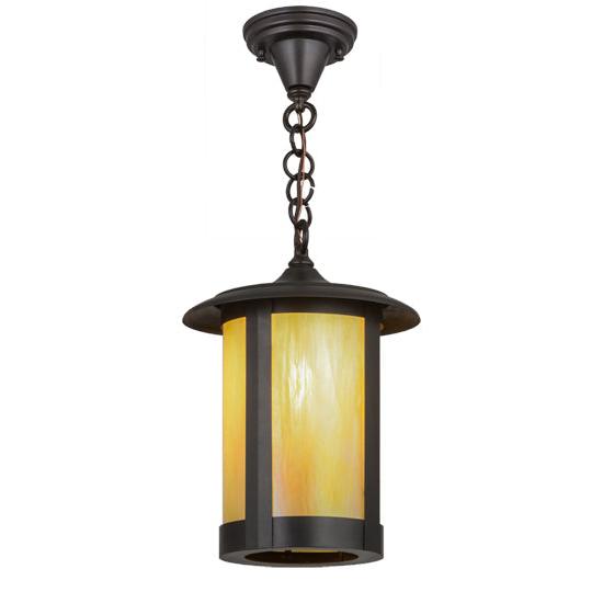 Meyda Lighting Fulton 10" Brown Pendant Light With Beige Iridescent Shade Glass