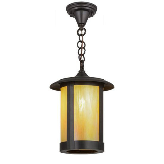 Meyda Lighting Fulton 10" Brown Pendant Light With Beige Iridescent Shade Glass