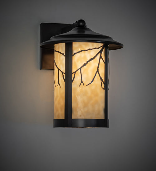 Meyda Lighting Fulton 10" Craftsman Brown Branches Wall Sconce With Beige Art Shade Glass
