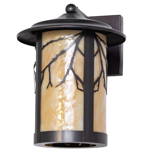 Meyda Lighting Fulton 10" Craftsman Brown Branches Wall Sconce With Beige Art Shade Glass