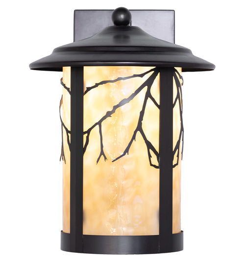 Meyda Lighting Fulton 10" Craftsman Brown Branches Wall Sconce With Beige Art Shade Glass