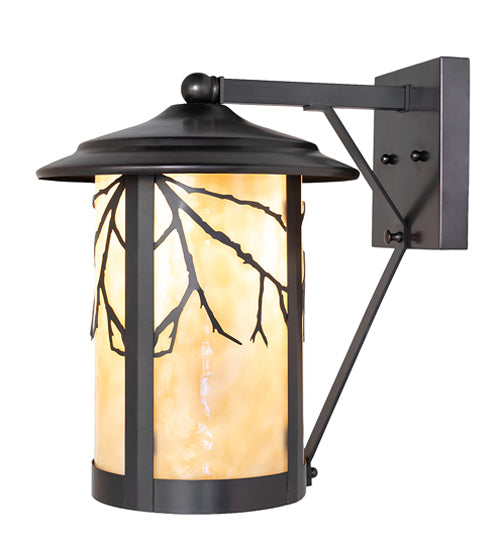 Meyda Lighting Fulton 10" Craftsman Brown Branches Wall Sconce With Beige Art Shade Glass