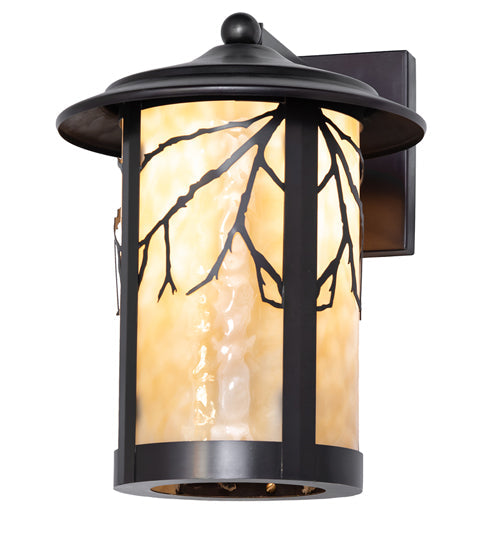 Meyda Lighting Fulton 10" Craftsman Brown Branches Wall Sconce With Beige Art Shade Glass