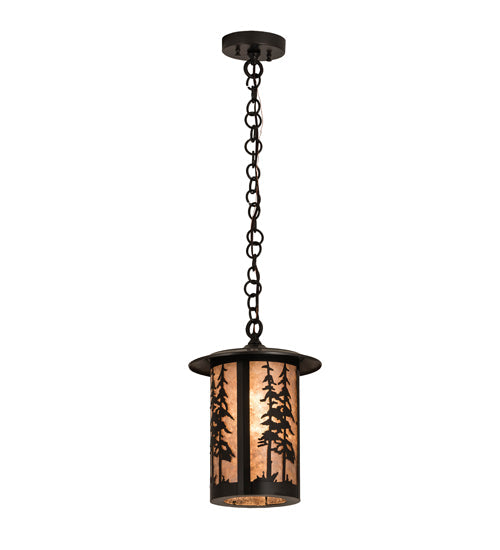 Meyda Lighting Fulton 10" Craftsman Brown Great Pines Pendant Light With Silver Mica Shade Glass
