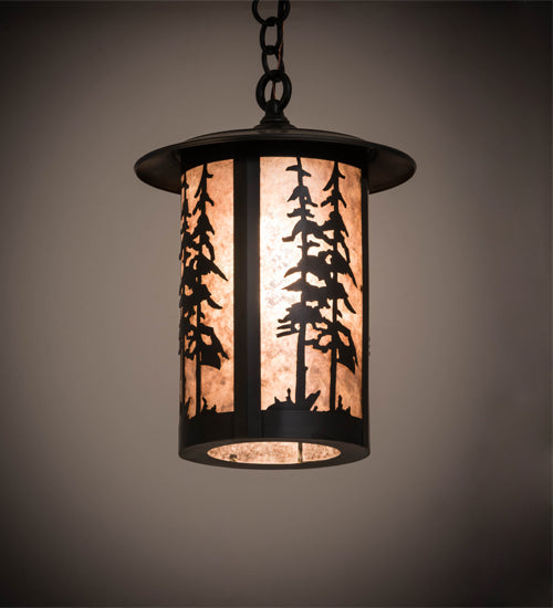 Meyda Lighting Fulton 10" Craftsman Brown Great Pines Pendant Light With Silver Mica Shade Glass