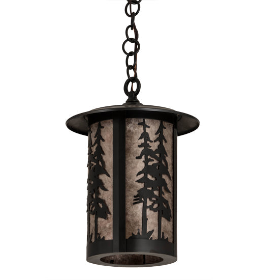 Meyda Lighting Fulton 10" Craftsman Brown Great Pines Pendant Light With Silver Mica Shade Glass