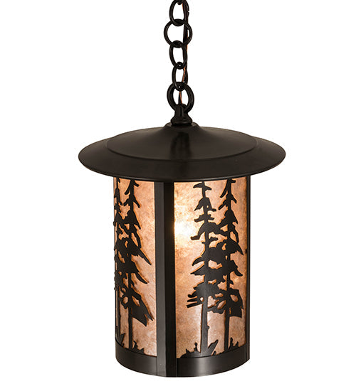 Meyda Lighting Fulton 10" Craftsman Brown Great Pines Pendant Light With Silver Mica Shade Glass