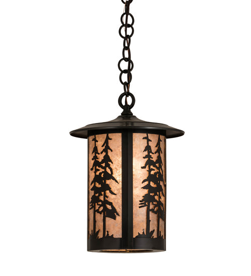 Meyda Lighting Fulton 10" Craftsman Brown Great Pines Pendant Light With Silver Mica Shade Glass