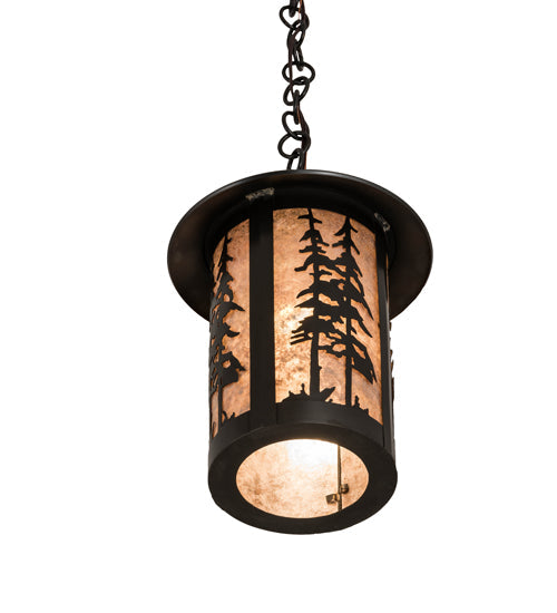 Meyda Lighting Fulton 10" Craftsman Brown Great Pines Pendant Light With Silver Mica Shade Glass