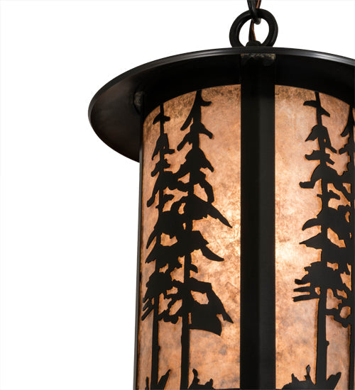 Meyda Lighting Fulton 10" Craftsman Brown Great Pines Pendant Light With Silver Mica Shade Glass