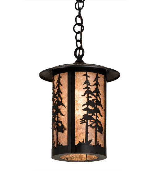 Meyda Lighting Fulton 10" Craftsman Brown Great Pines Pendant Light With Silver Mica Shade Glass