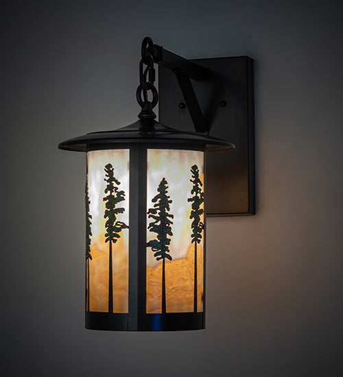 Meyda Lighting Fulton 10" Craftsman Brown & Green Trees Tall Pines Wall Sconce With Beige Art Shade Glass