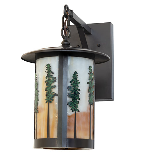 Meyda Lighting Fulton 10" Craftsman Brown & Green Trees Tall Pines Wall Sconce With Beige Art Shade Glass