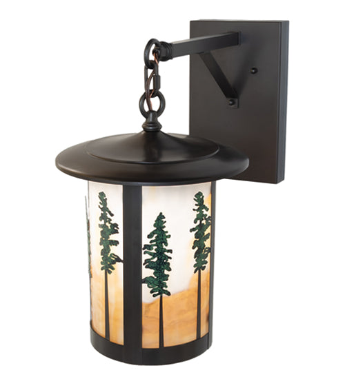 Meyda Lighting Fulton 10" Craftsman Brown & Green Trees Tall Pines Wall Sconce With Beige Art Shade Glass