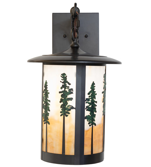 Meyda Lighting Fulton 10" Craftsman Brown & Green Trees Tall Pines Wall Sconce With Beige Art Shade Glass