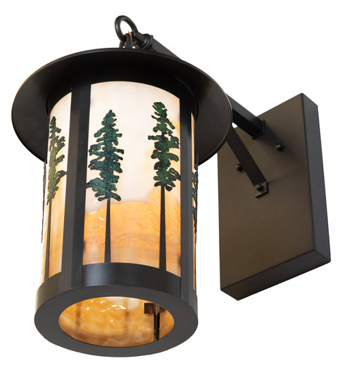 Meyda Lighting Fulton 10" Craftsman Brown & Green Trees Tall Pines Wall Sconce With Beige Art Shade Glass