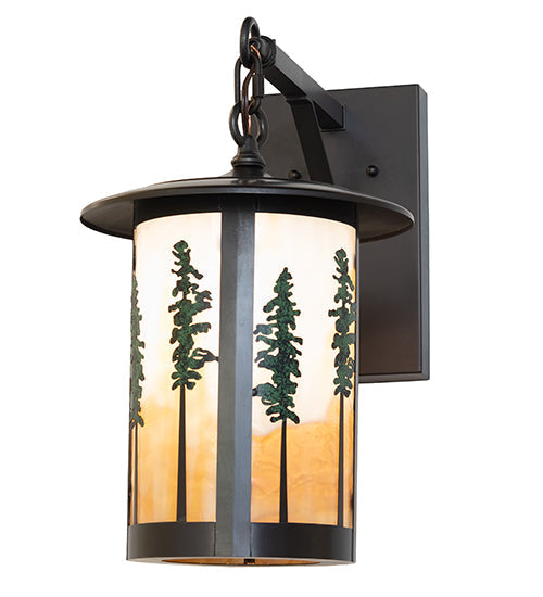 Meyda Lighting Fulton 10" Craftsman Brown & Green Trees Tall Pines Wall Sconce With Beige Art Shade Glass