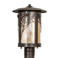 Meyda Lighting Fulton 10" Craftsman Brown On Brass Spider Web Outdoor Post Mount Light With Beige Iridescent Shade Glass