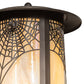 Meyda Lighting Fulton 10" Craftsman Brown On Brass Spider Web Outdoor Post Mount Light With Beige Iridescent Shade Glass
