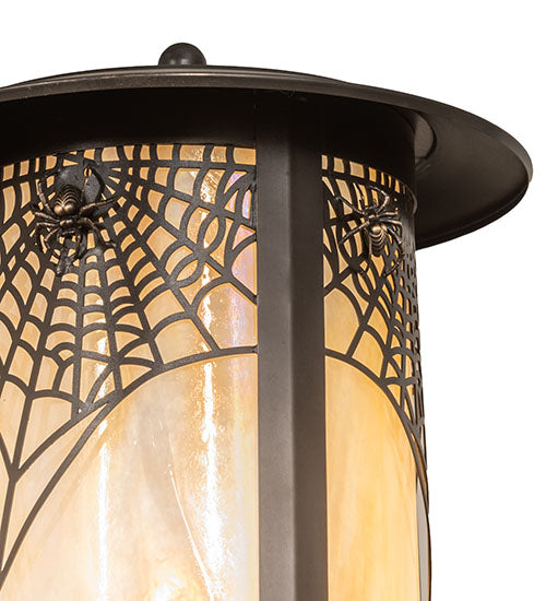 Meyda Lighting Fulton 10" Craftsman Brown On Brass Spider Web Outdoor Post Mount Light With Beige Iridescent Shade Glass
