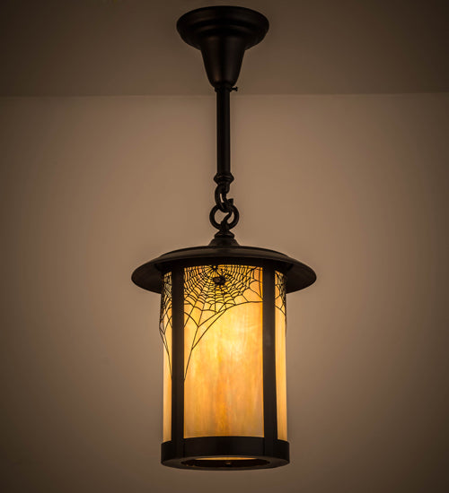 Meyda Lighting Fulton 10" Craftsman Brown Pendant Light With Beige Iridescent Shade Glass