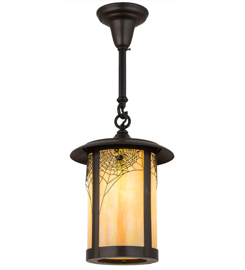 Meyda Lighting Fulton 10" Craftsman Brown Pendant Light With Beige Iridescent Shade Glass